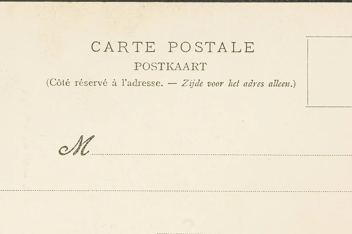 Achterkant van een oude postkaart uit Duffel met de tekst Carte postale en Postkaart